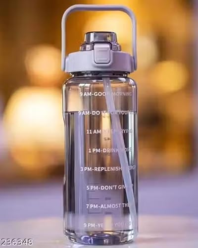 Image of Motivational Water Bottle 2 Litre with Time Marker | Leak Proof BPA Free Gym Bottle | Sports Drinking Bottle with Straw & Handle for Office, Gym, School (purple)