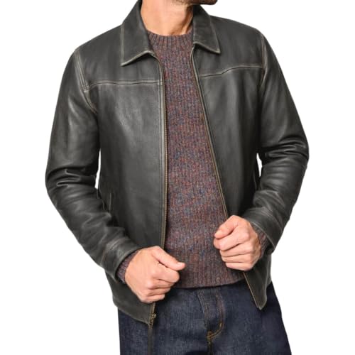 Image of Isaac & David Chicago Men's New Black /Brown Lambskin Leather Classic Open Bottom Jacket Motorcycle Vintage Racing Jacket