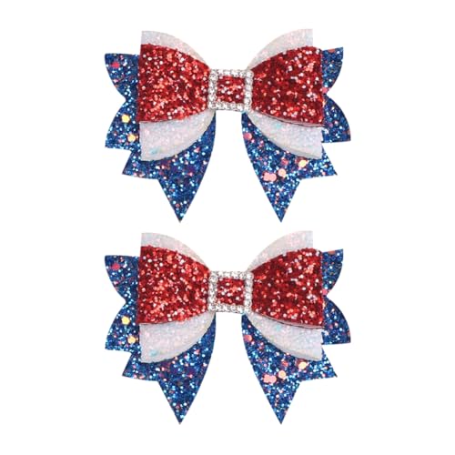 2 Pcs 9 cm 4th of July Hair Bows Red White Blue Bow Barrettes Glitter Bow Alligator Clips Cute Bowknot Hairpins Patriotic Themed Hair Accessories for Independence Day