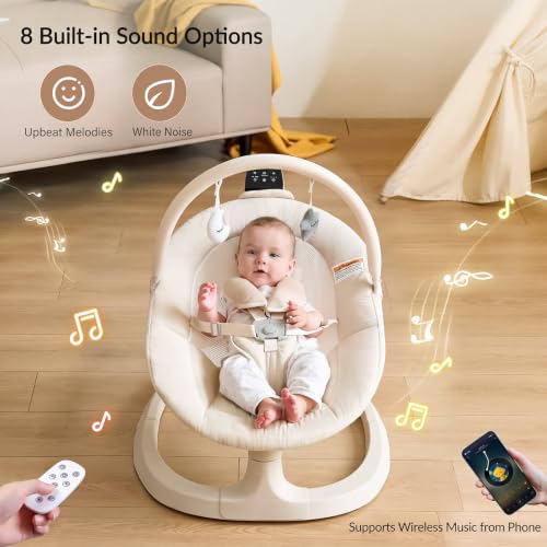 Image of VaVaSoo Baby Swing Up to 26lbs, Baby Swings for Infants (Beige)