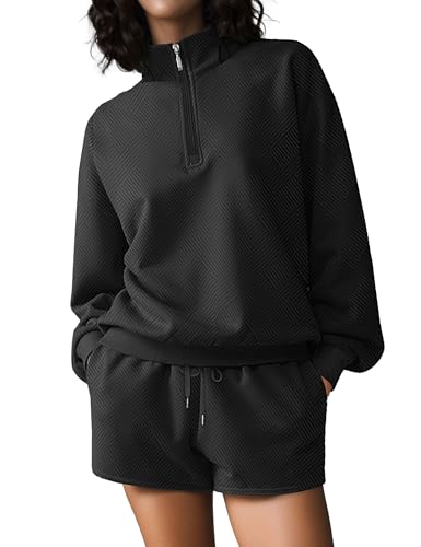 SHESHOW Fall Outfits for Women 2025 Fashion Quarter Zipper Sweatshirt Shorts Sweatsuits 2 Piece Set Tracksuit XS-XXL2