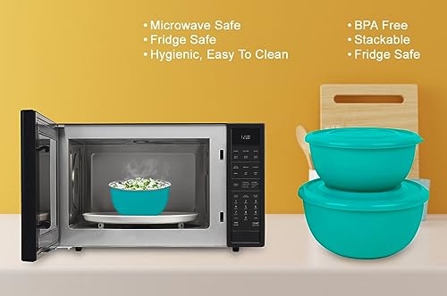 Image of Zaib Microsafe Stainless Steel Food Storage Container Set of 6 (Combo of 2 Sets) | Microwave Safe & Re-heatable Bowls with Lids | Red & Turquoise | 500ml, 800ml, 1250ml
