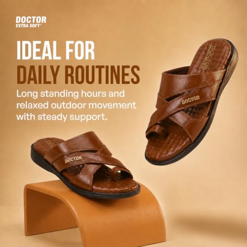 Image of DOCTOR EXTRA SOFT Care Orthopedic Diabetic Comfortable Dr Sole Footwear Daily Use Casual Wear Stylish Black Cushioned Adjustable Strap Chappal for Men's-Gents & Boy's L-11
