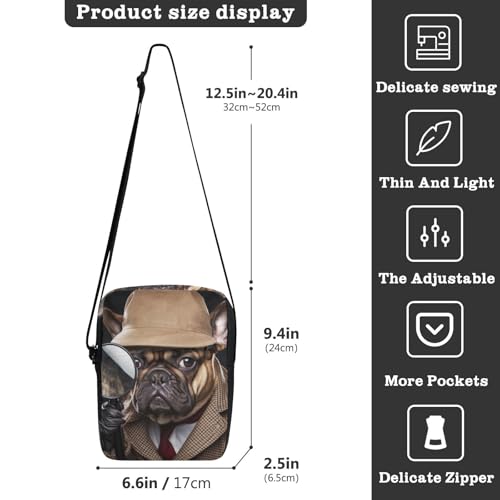 Crossbody Sling Bag for Women Men, Zipper Closure Messenger Bags Dog-detective Print with Card Phone Passport Compartment 6.6×9.4×2.5 IN3
