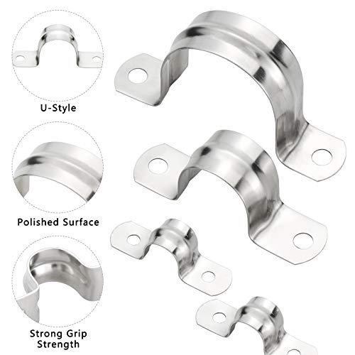 30 Pack Stainless Steel Rigid Pipe Strap, Yotako Two Hole U-Bracket Pipe Clamps Clip Snap Holder Bracket 1 1/2 Inch for PVC Pipes, IMC Conduit