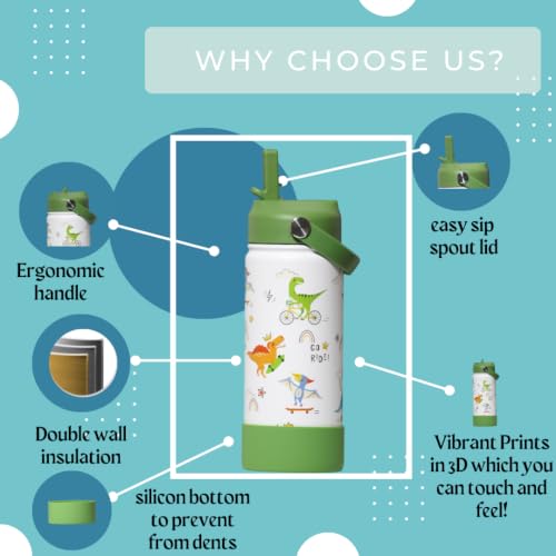 Image of TOM & BELL Insulated Water Bottle for Kids, Double Wall Stainless Steel Sipper Bottle with Silicon Bottom Sleeve, Hot and Cold, 350 ml (flower350)