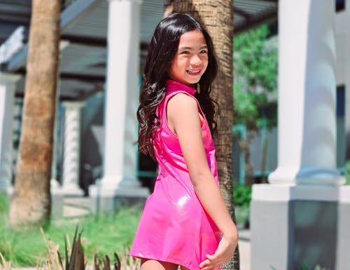 Dance Costumes Girls Glittery Dancewear Side Split Hip Pop Dress Shiny Sleeveless Tops with Sparkly Shorts2