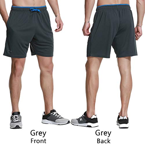 CENFOR Men's 7" Athletic Workout Shorts with Pockets Drawstring Quick Dry Breathable Active Training Shorts Set(Black,Gray,Navy Blue,3 Piece, S)