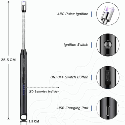 Image of Solitude Rechargeable Electric Gas Lighter for Kitchen, Stove, Candles, Pooja & USB Charging Port, 360 Flexible Neck, Windproof Plasma Arc Lighter (Multicolor)