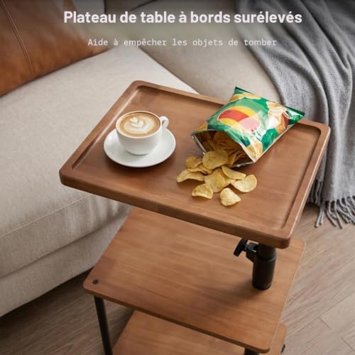Bingyouth Table Roulante en Bois Massif avec Plateau Creux Table d’Appoint Bout de Canapé Mobile avec roulettes et Freins Hauteur Réglable 47 71 cm Meuble Design pour Salon Chambre Bureau – vue 4