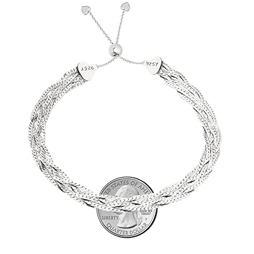 Savlano 925 Sterling Silver Braided Herringbone Chain Adjustable Bolo Slider Bracelet – 18K Gold Plated Over Silver Bracelet for Women - Made In Italy Comes with a Gift Box3