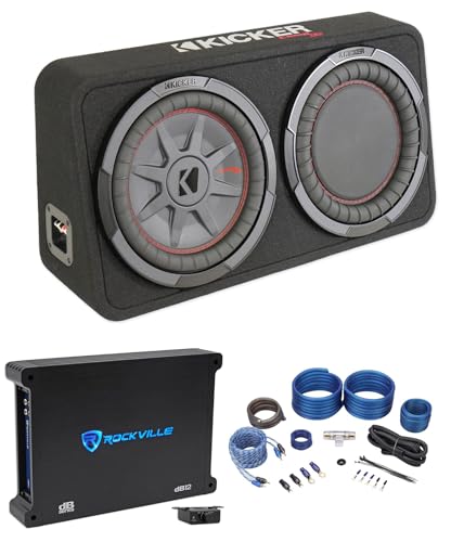 Kicker 48TCWRT102 10 Slim Car Subwoofer Bundle with Rockville RXD-M1 2000w Peak500w RMS Mono 1 Ohm Amplifier Audio Amp & RWK41 Installation Wire Kit RCA's (3 Items) 48TCWRT102+RXD-M1+RWK41