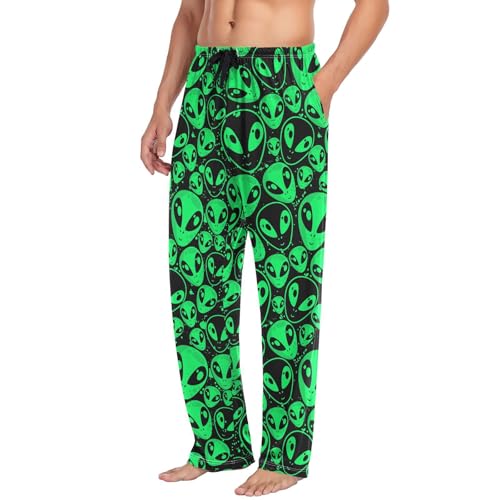 Men's Pajama Pants Soft Lightweight Lounge Sleep Alien Green Pj Bottoms with Pockets Drawstring4