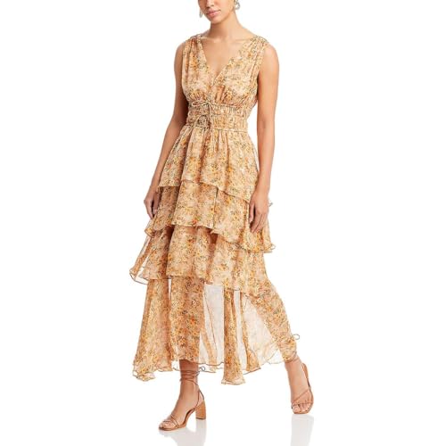 ASTR the label Womens Kali Tiered Long Maxi Dress Yellow L