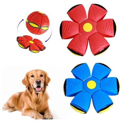 alfyng 2 Pack Pet Toys Flying Dog Saucer Ball, Dog Interactive Saucer Ball for Dogs Games Toys, Dog Disc Flying Saucer Ball for Pet and Kids Dog Outdoor Sports (Red + Blue) Cover