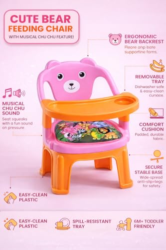 Image of MY LITTLE TOWN Kids Feeding Chair| Musical Chu Chu Chair| Baby Chair| 4-36 Months| Baby Chair| Portable| Booster seat (Pink with Orange)