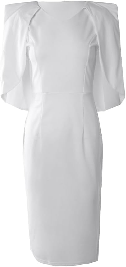 CHICME Women's Elegant Cape Sleeve Bodycon Midi Dress V-Neck Back Slit Slim Fit Cocktail Pencil Dress - Image 5
