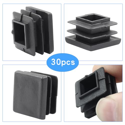 Image of Zorfeter 30 Pcs 3 /4 Inch Square Black Plastic Plugs, Fit for 3 /4 Inch Square Metal Tube, Tubing End Caps for Fence and Chair Legs