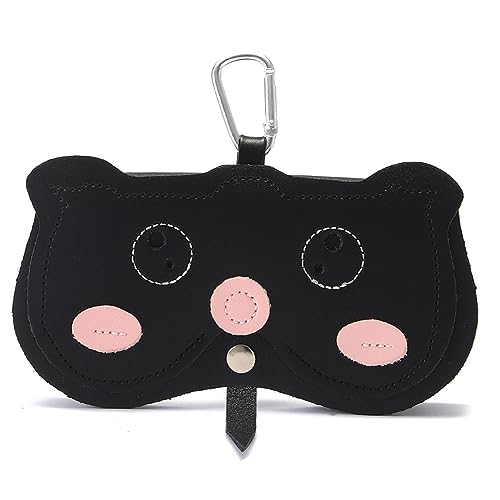 Image of Cartoon Sunglasses Pouch, Portable Snap Button Glasses Case with Clip PU Leather Splicing Eyeglasses Carrying Bag