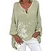 Xmiral Top a Tunica con Collo a Girasole Casual Camicia a Maniche Lunghe a V Camicetta a Tinta Unita con Stampa Lunga da Donna Taglie Forti Camicia Trasparente (3XL,Verde)