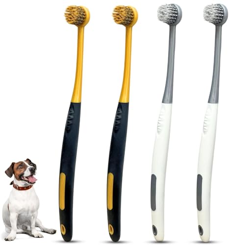 Image of Dog Toothbrush 4Pack Round Head Dog Tooth Brush Kit Soft Pet Toothbrush for Sensitive Teeth mit Anti-Slip Rubber Handle for Pet Plaque Dental Care