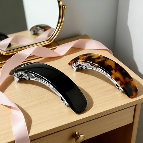 Pinzas para el cabello Oval Acetato, 2 unidades, Clips franceses vintage con diseño carey y negro, cierre metálico resistente antideslizante miniatura 5