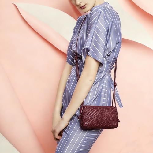 Image of Woven Crossbody Bag for Women,Small Handbag Cute Purse Vegan Leather Handmade Shoulderbag,Lightweight Tote Bag with Strap