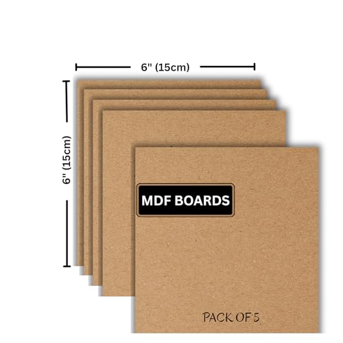 Image of ArtzFolio MDF Board 2.1mm Thick Cutout Sheets for DIY Art Craft Project | Unfinished Sides Engineered Wood Blanks for Paintings, Laser, Engraving | 6x6 inch (15x15 cms) | Pack of 5