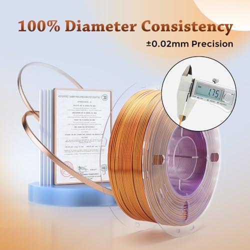 Image of VOXELAB Silk Tri-Color PLA Filament 1.75mm for 3D Printer, Rainbow Multicolor Silk PLA 1KG (2.2lbs) Spool, High Precision + /- 0.03mm, Smooth & Shiny 3D Printing Filament,Red Gold Purple