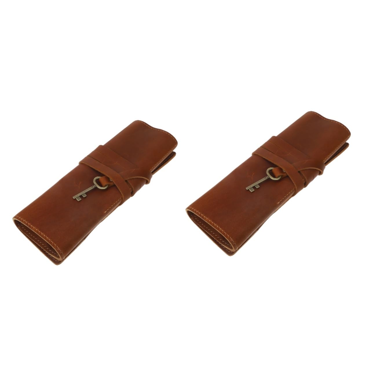 SHOWERORO Rollo De 2 Uds De Estuche para Bolígrafos De Cuero De Caballo Estuche para Lápices De Piel De Vaca Marrón Pequeño para Lápices