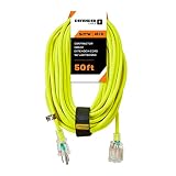 Defender Cable 16/3 Gauge, 50 ft SJTW Contractor Grade Extension Cord, with Lighted end,UL/ETL Liste