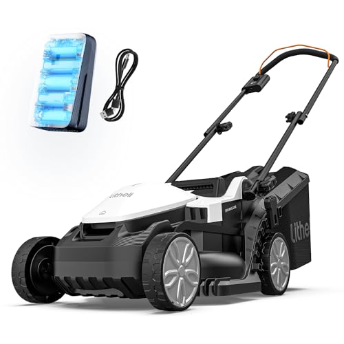 Litheli Tondeuse à Gazon sans Fil 33cm, 1x 20V Batteries 4.0Ah, Moteur Brushless, Hauteur Réglable 25-65mm, Bac 30L, pour Pelouses jusqu'à 200m² (Jardin &...