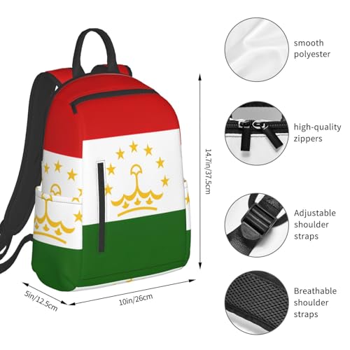 Sac à dos Tadjikistan noir imprimé compact et ultraléger