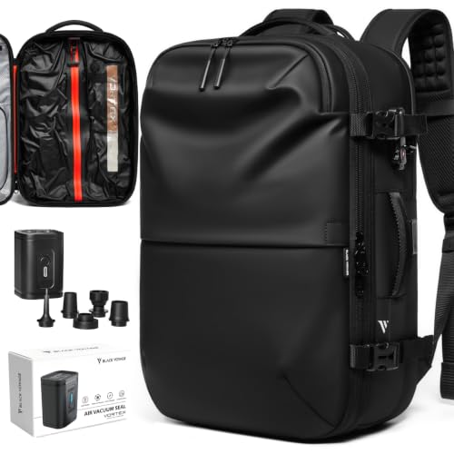 BlackVoyage Vortex Vacuum Seal Travel Backpack 60L Expandable Air Compression System Water Resistant TSA Lock Carry-On Suitcase Luggage Black AERO Essential Series Vacuum Pump Included