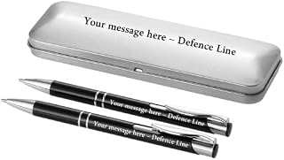 2 x Personalised Deep Engraved Custom Aluminium Limited Edition Dublin writing Set Pen + Mechanical Pencil + Steel Gift Box | Design A Truly Unique Present | Laser Engraved - BLACK