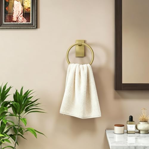 Image of STWWO Gold Towel Ring for Bathroom, Adhesive Hand Towel Holder for Bathroom, Kitchen, No Drill