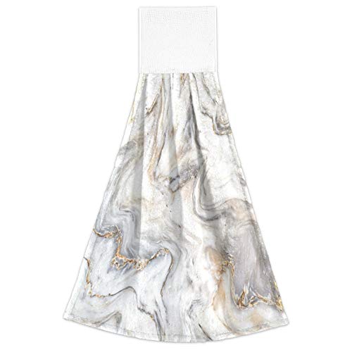 Boccsty White Gold Marble Hanging Kitchen Towels 2 Pieces Dish Cloth Tie Towels Hand Towel Tea Bar Towels For Bathroom Farmhouse Housewarming Tabletop Home #TOP1