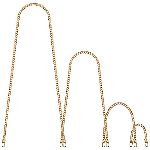Goolefu Replacement Flat Chains 4 Different Sizes Iron Bag Chains Purse Chains Shoulder Cross Body Chains Straps, with Metal Buckles for DIY Handbag Making 47.2",31.5",15.7",7.9"(Gold)