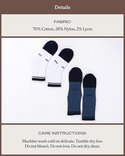 Image of Cozy Earth Essential Quarter Socks for Women and Men - Soft Mercerized Cotton Crew Socks 2-Pack Set - Heel & Arch Support