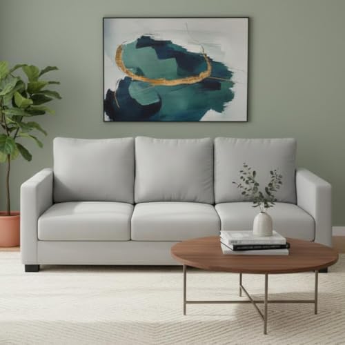 Image of FURNY Haster 3 Seater Fabric Sofa (Light Grey Color) Premium Velvet Finish Durable & Comfortable Ideal for Living Room