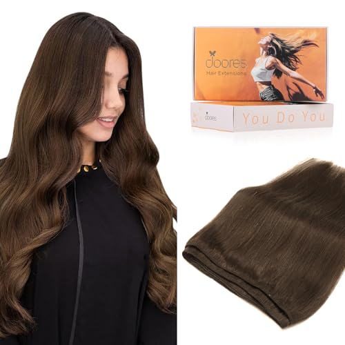 Image of DOORES Weft Hair Extensions, 22 Inch 130g Chocolate Brown, Straight Virgin Sew in Human Hair Extensions Long Natural