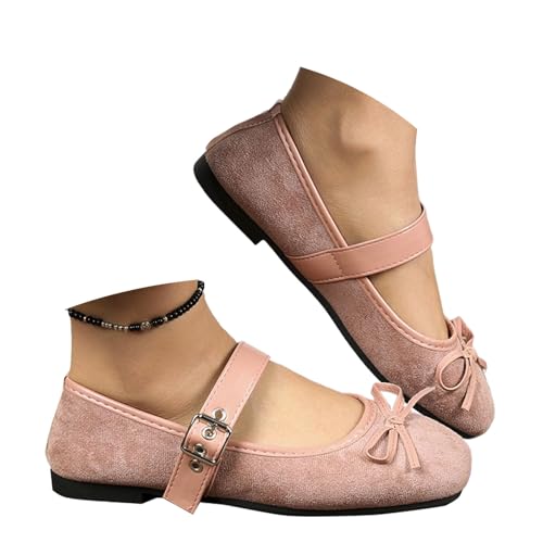 Women's Mary Jane Flat, Classy Square Toe Classic Mary Jane Ballet Dance Shoes Comfortable PU Office Work Dress Flat Shoes (Pink,41EU)