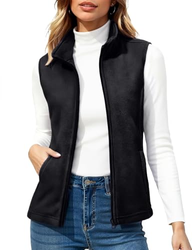 Image of TACVASEN Women's Sherpa Fleece Stand Collar Gilet Soft Warm Zipper Vest Outerwear Coat Vest with Multiple Pockets Black, M