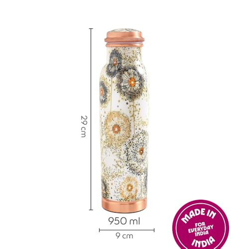Image of Borosil 950 ml Thirtha Series Vesta Design Copper Bottle | 100% Pure Copper, BPA Free & Leakproof with Anti-Oxidant Properties of Copper | Printed Designer Bottle for Home, School & Office