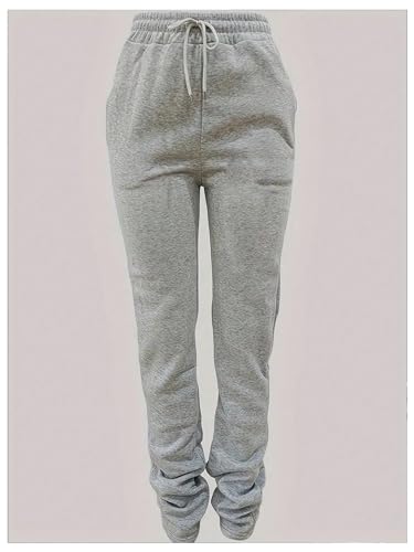 GORGLITTER Women's Stacked Baggy Sweatpants Y2K Drawstring Waist Flared Jogger Pants3