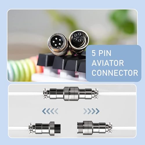 Image of C04 2 in 1 Custom Coiled USB C Cable for Gaming Keyboard-Detachable Double Sleeve Spiral Cable with 5 Pin Aviator Connector for PS4,Xbox-USB A To Type C&Type C To Type C(1.62+3.28inch)-White