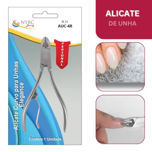 Alicate Curvo para Unhas Elegance, Aço Inoxidável, Prateado, NYBC Beauty