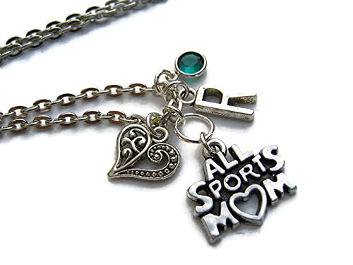 All Sports Mom Necklace, Personalized Birthstone Jewelry, Sports Athletic Gift, Handmade in USA
