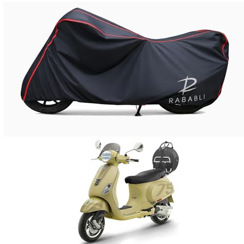 Image of Waterproof Bike Body Cover Compatible for | Vespa VXL 150 BS6 | Taffeta Fabric, Red Piping Design, Bottom Elastic Fit | Dustproof, Sun UV & Rain Protection for All Bikes