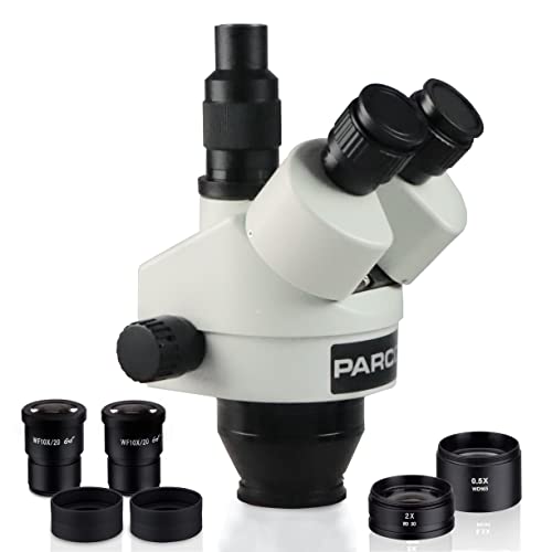 Image of Parco Scientific PZFZ 0.7X-4.5X Simul-Focal Trinocular Zoom Stereo Microscope Head, Pair of 10x Widefield (20mm) Eyepieces with Eye-Guards, 0.5X&2.0X Barlow Lens